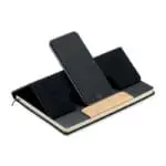 Personalised RPET Notebook A5 with Phone Stand in assorted colours with pen and lined pages and printed logo or design