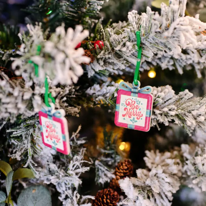 Branded Recycled Christmas Present Bauble with printed logo or design