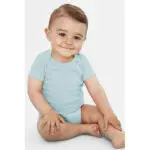 Branded Bambino Baby Bodysuit in blue with printed logo or design