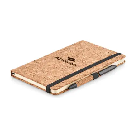 Promotional Cork Notebook with Pen A5 in black printed with logo or design