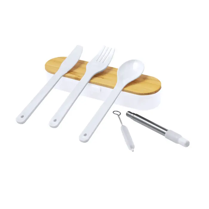 Custom-Branded Cutlery Set with Bamboo Lid and printed logo or design