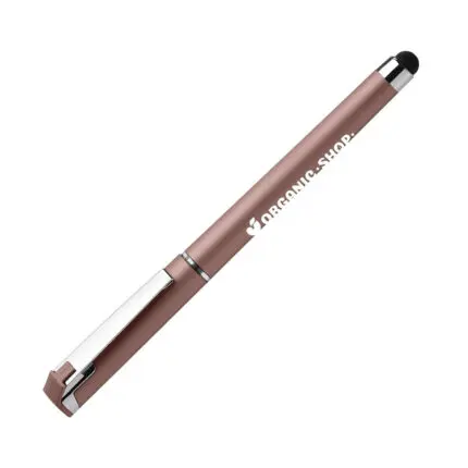 Promotional Island Metallic Stylus Gel Pen in rose gold with printed logo or design