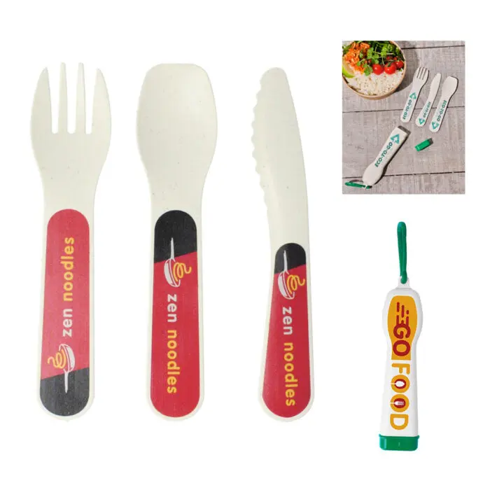 Printed Recycled Eco Cutlery Set in green printed with logo or design