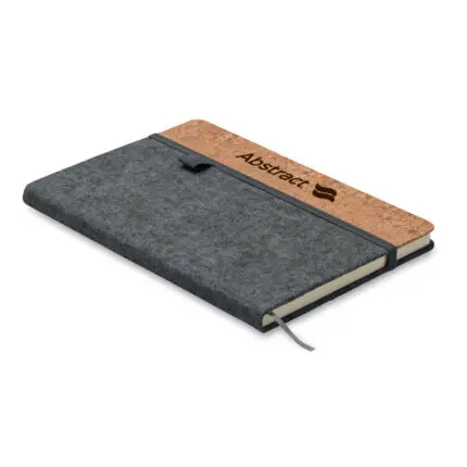 Promotional RPET Cork Notebook A5 in dark grey printed with logo or design