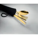 Printed Steel Portable Cutlery Set in silver or gold printed with logo or design and neoprene bag