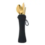 Promotional Steel Portable Cutlery Set in silver or gold printed with logo or design and neoprene bag