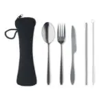 Promotional Steel Portable Cutlery Set in silver or gold printed with logo or design