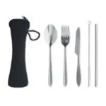 Promotional Steel Portable Cutlery Set in silver or gold printed with logo or design