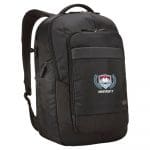 Branded case logic laptop backpack in black with printed logo