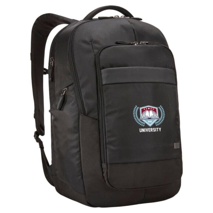 Branded case logic laptop backpack in black with printed logo