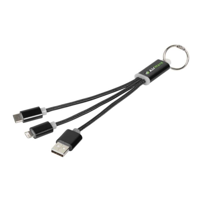 Metal 3 in 1 Charging Cable with Keychain BK