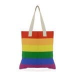 Branded Rainbow colours cotton shopper bag with white handles and printed logo