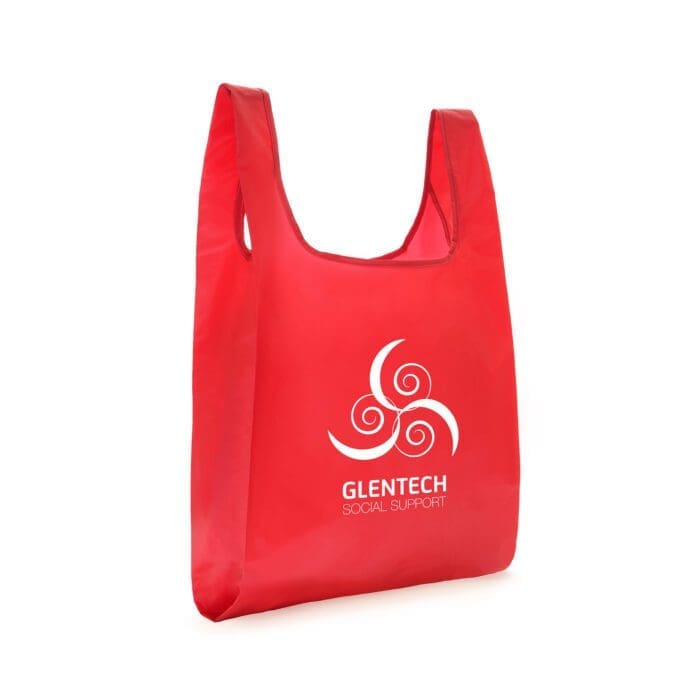 Promotional foldaway shopper bag in red with printed logo