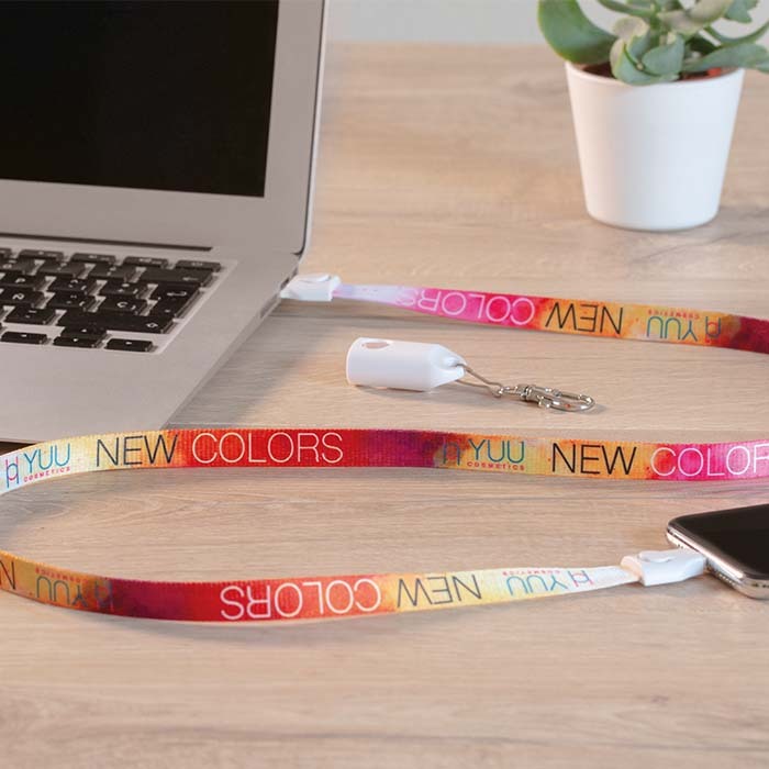 Promotional 2-in-1 Custom Charging Cable Lanyard with printed logo or design